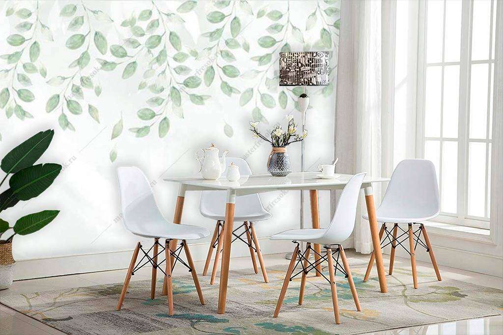 Фотообои в интерьере нежные листочки  16-174 фото