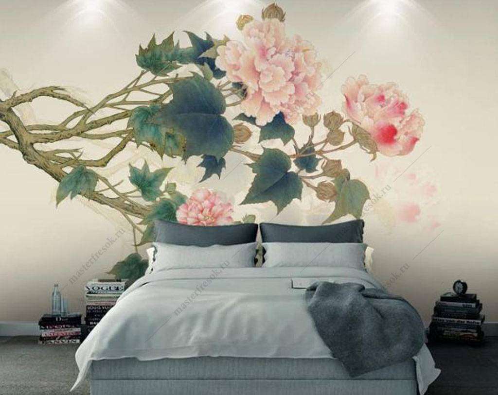 Фотообои в интерьере китайские пионы  15-960 фото