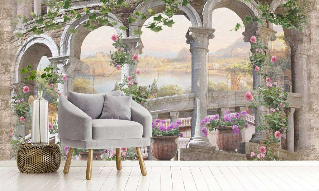 Фотообои в интерьере колонны на балконе  2-062 фото