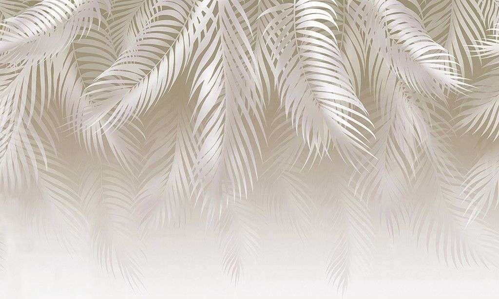Фотообои в интерьере светло-бежевые перья  14-546 фото