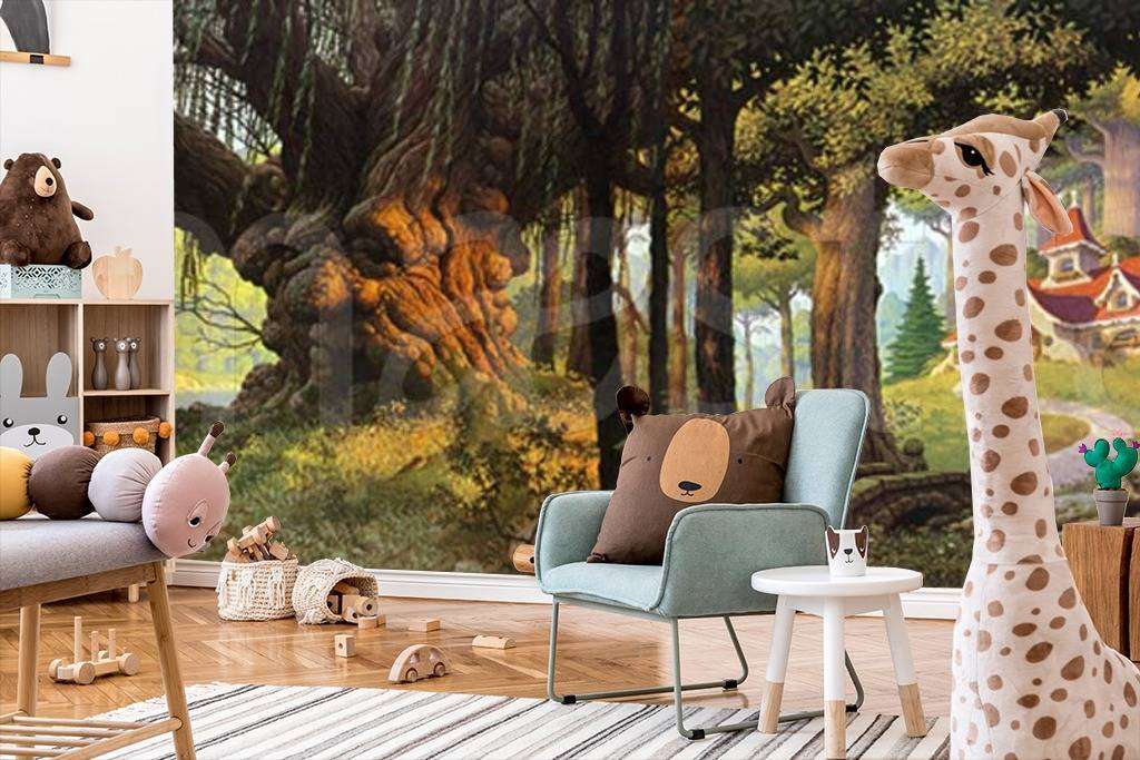 Фотообои в интерьере сказочное дерево в лесу  12-084 фото