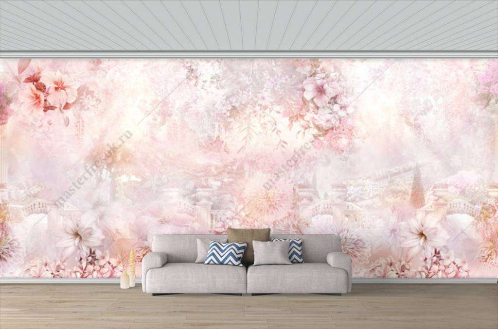 Фотообои в интерьере нежно розовый фон  13-131 фото