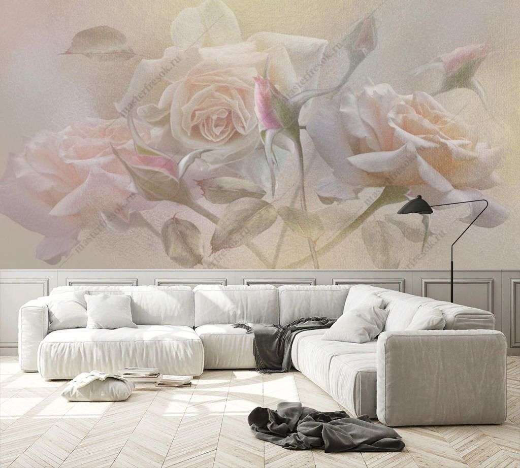 Фотообои в интерьере розы в тумане  13-429 фото