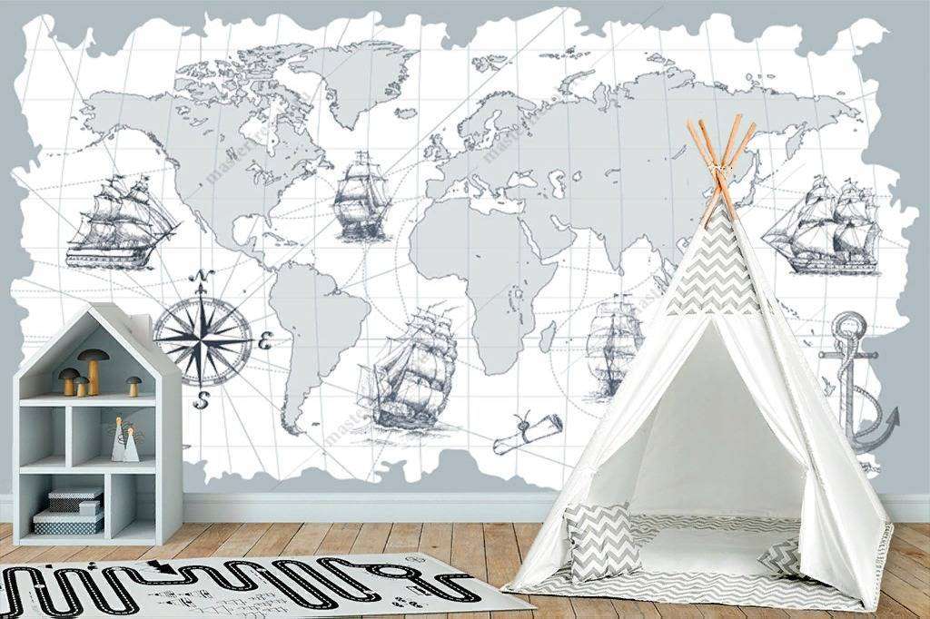 Фотообои в интерьере карта мира путешественника  12-1012 фото