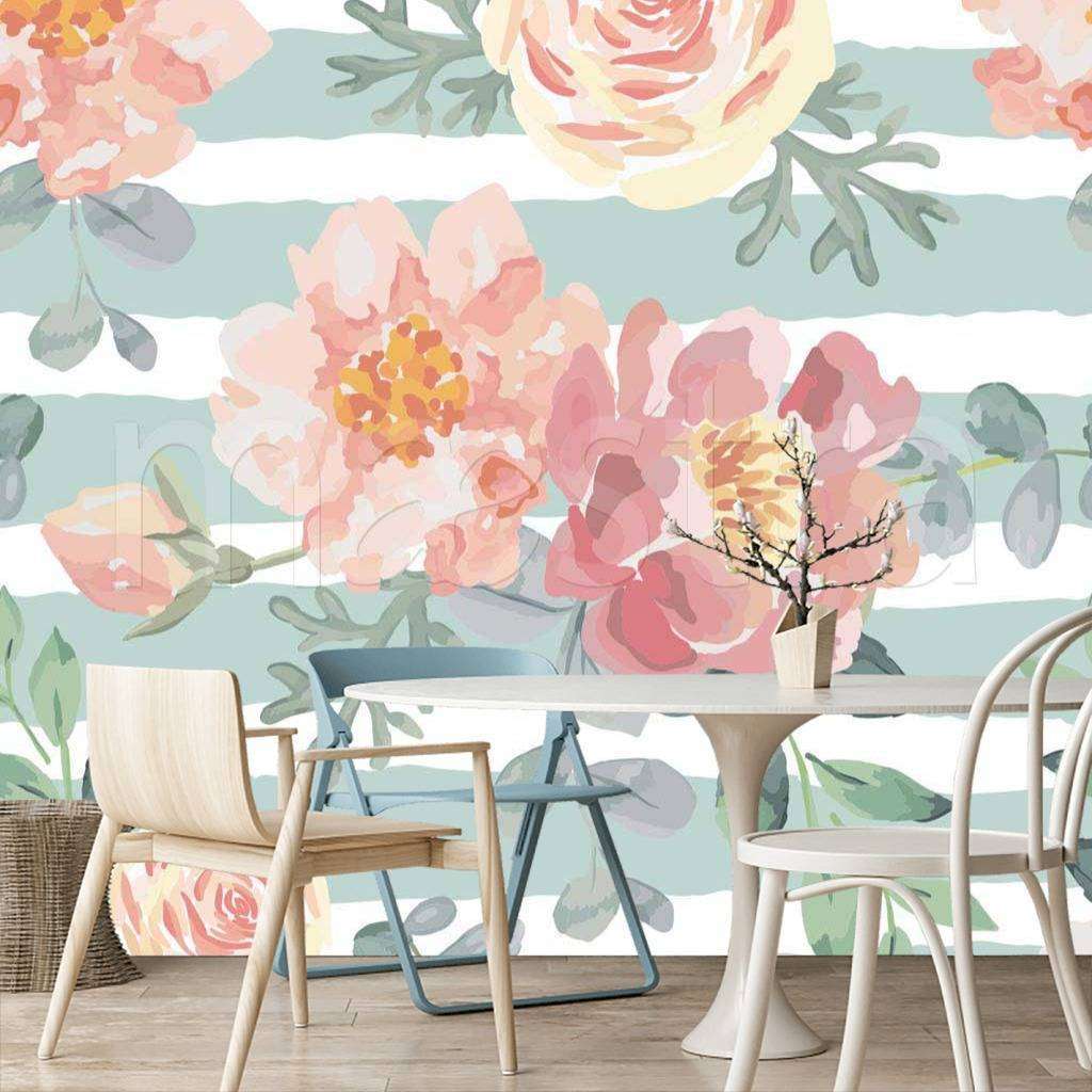 Фотообои Розовые цветы на сером фоне  9-125