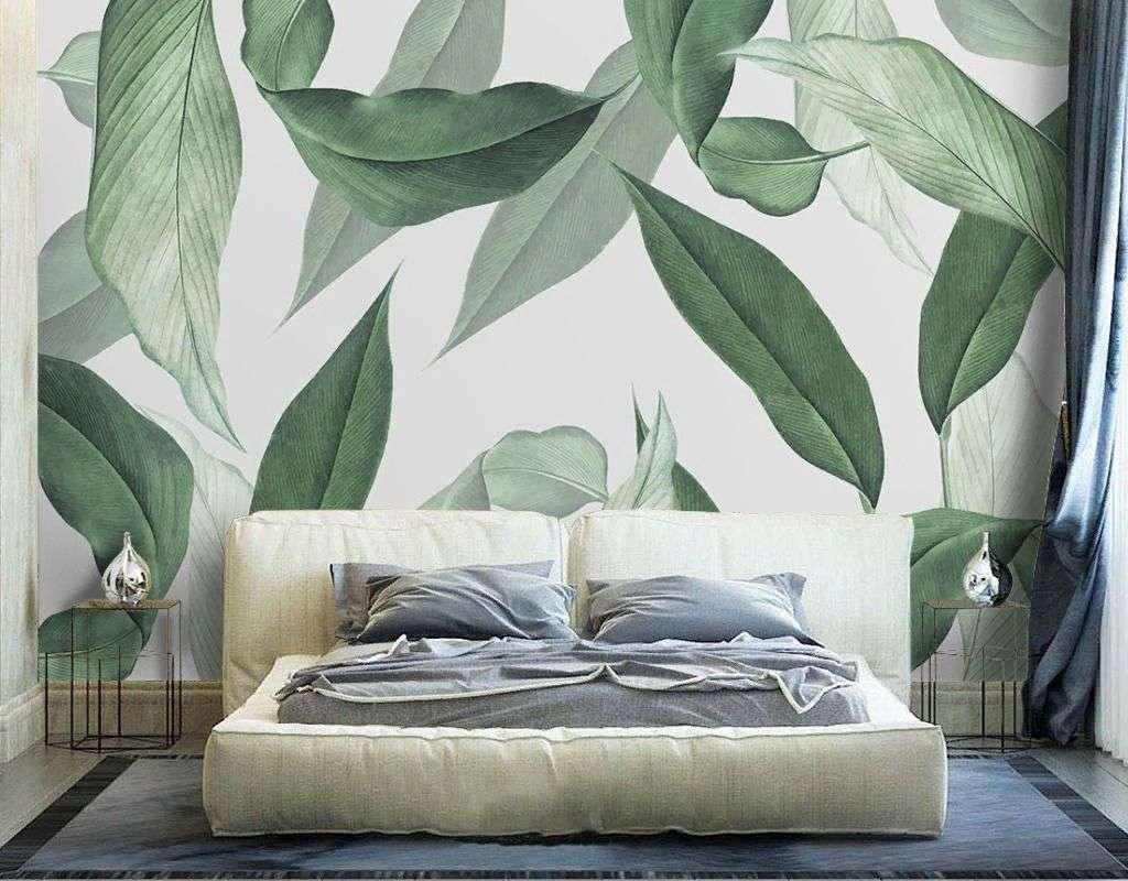 Фотообои в интерьере зеленые лепестки  9-2055 фото