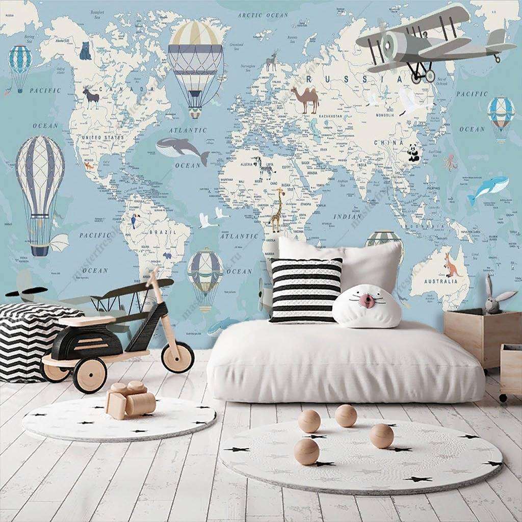 Фотообои в интерьере карта мира на зеленом фоне  12-1170 фото