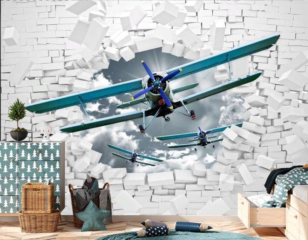 Фотообои в интерьере самолет 3д  14-557 фото