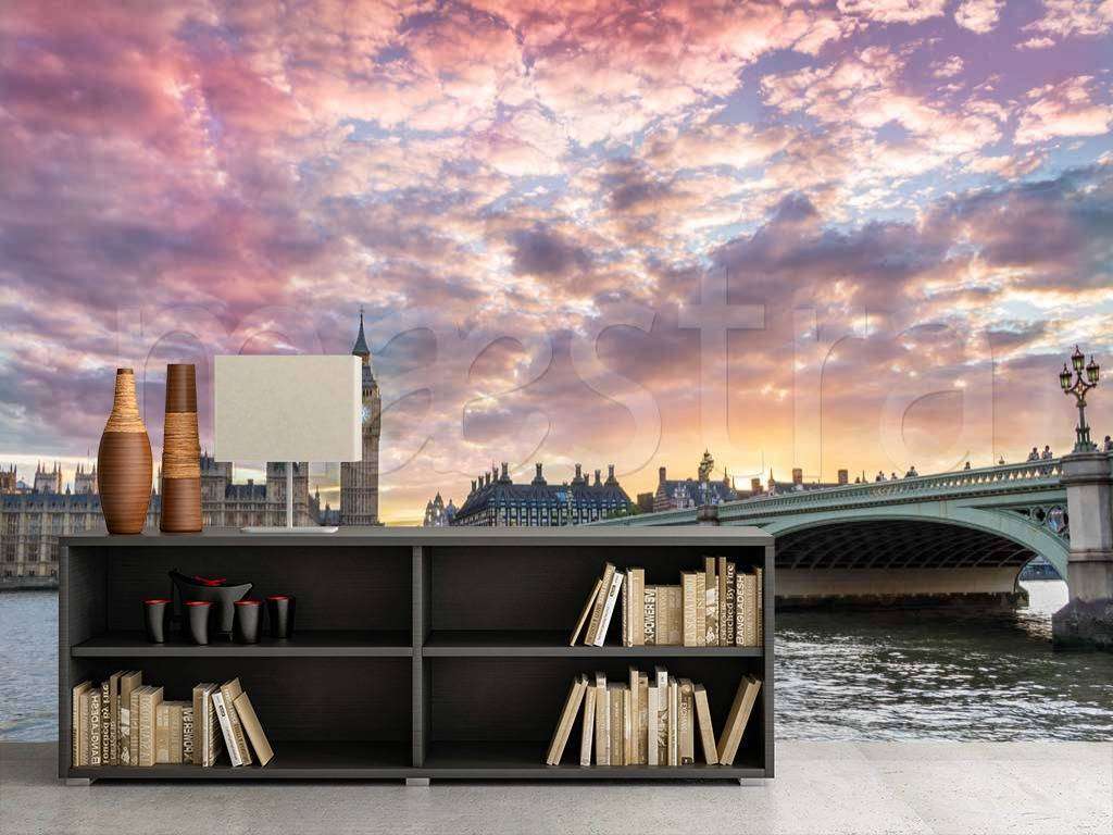 Фотообои в интерьере красивые облака над лондоном  9-535 фото