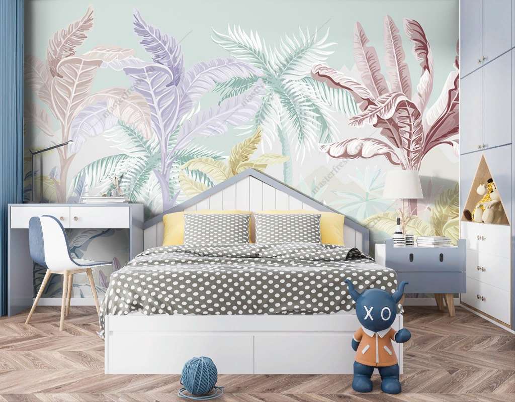 Фотообои Бесшовные обои на стену:  Разноцветные тропические листья. Артикул: 14-432  