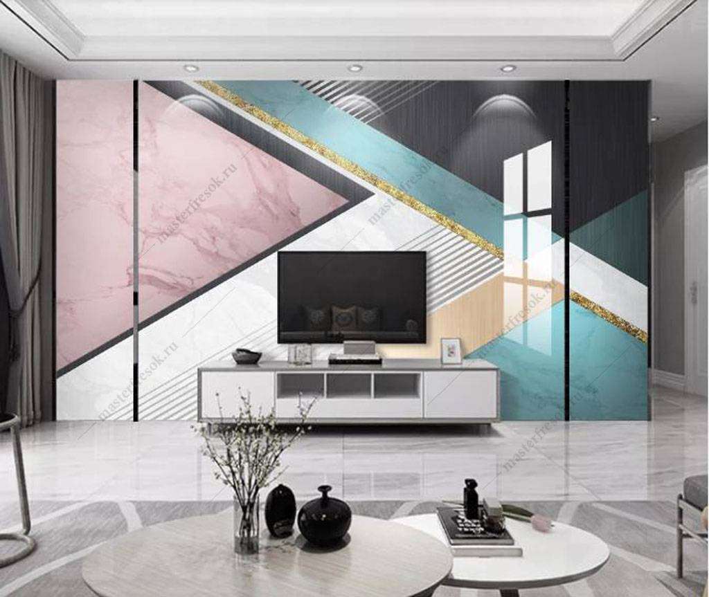 Фотообои в интерьере яркая геометрия  16-131 фото
