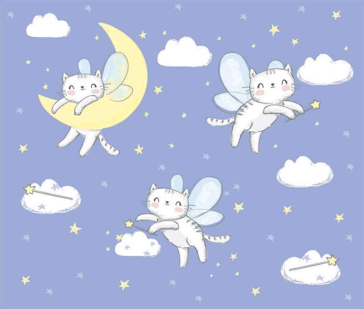 Фотообои в интерьере кошки-феи парят над облаками  12-412 фото