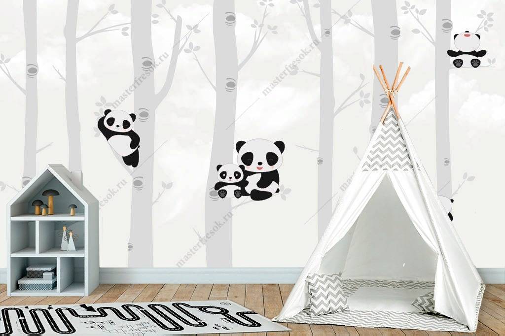 Фотообои Панды в сером лесу  12-816