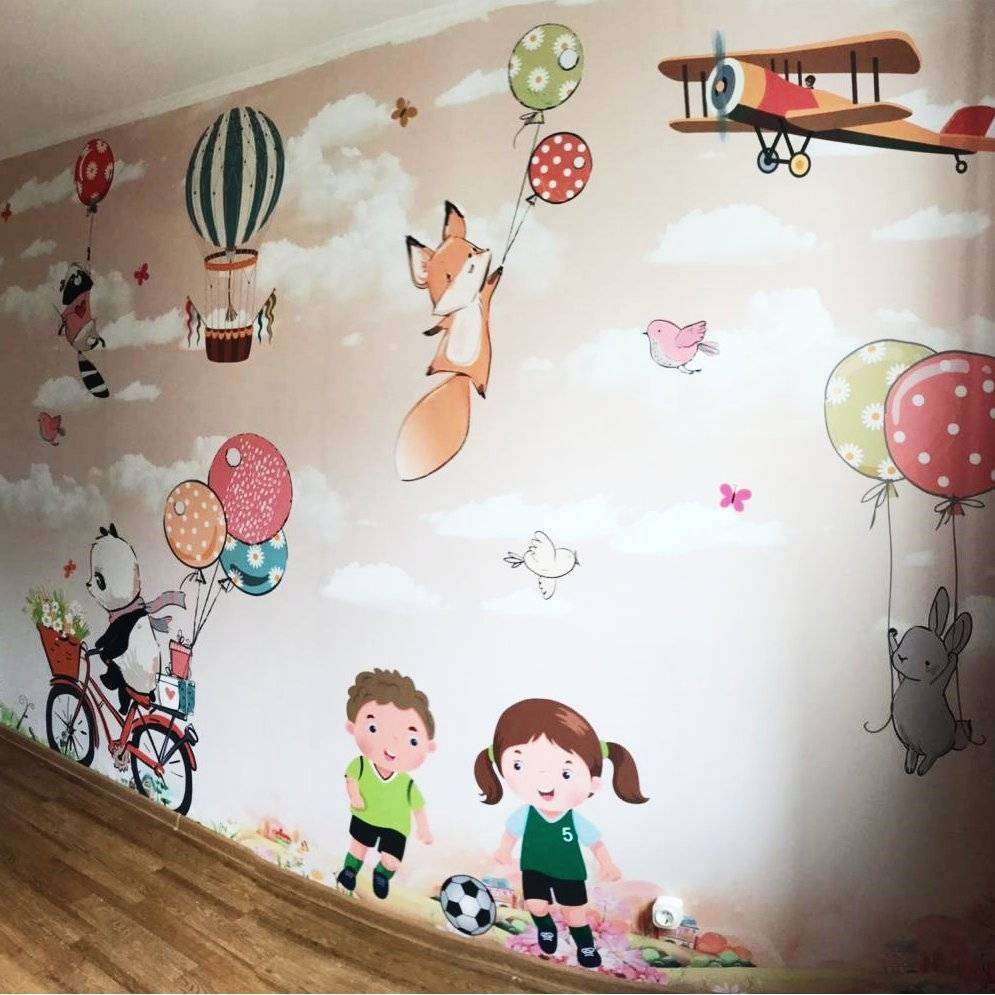 Фотообои в интерьере ребята и зверята  14-154 фото