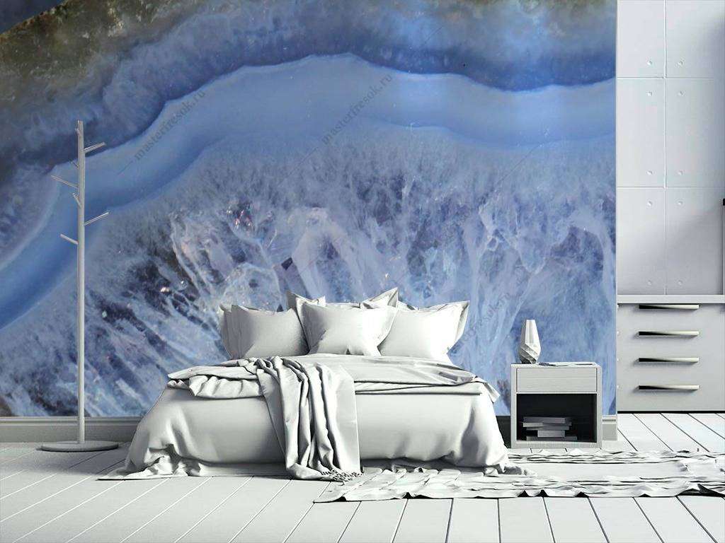 Фотообои в интерьере срез камня голубой агат  9-1056 фото