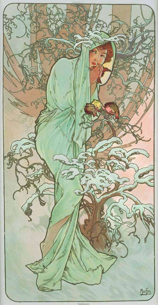 Фотообои в интерьере альфонс мариа муха – времена года - зима  8-174 фото