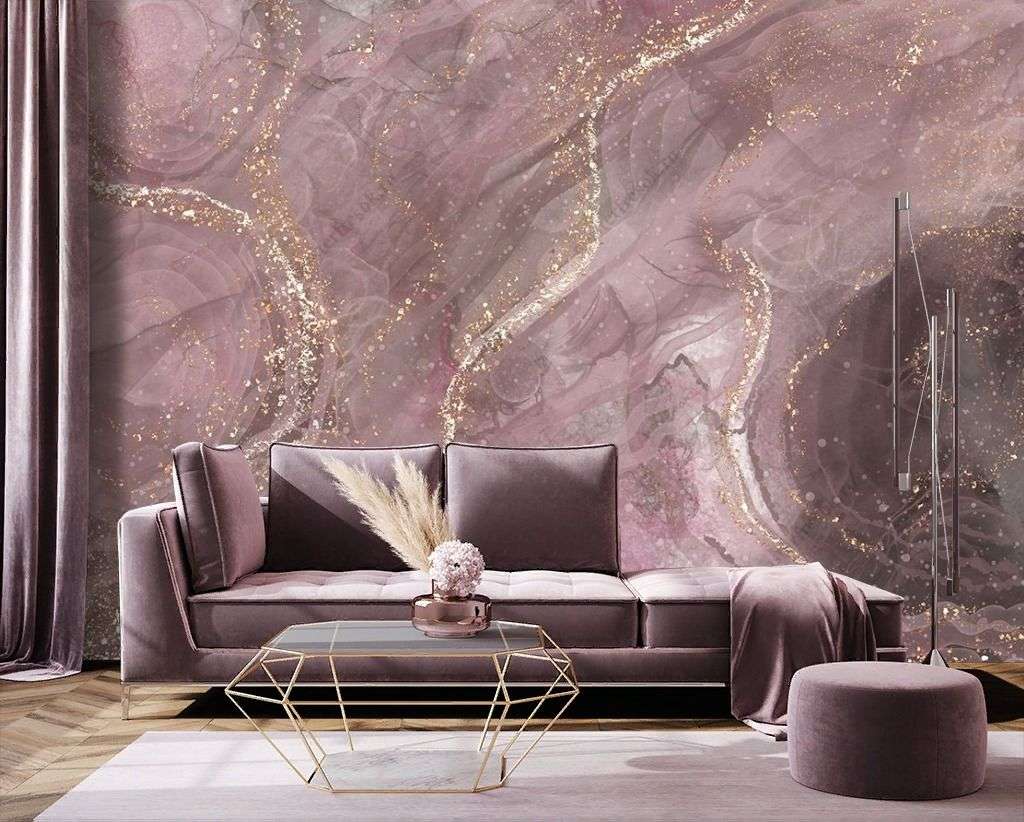Фотообои в интерьере розовый срез мрамора  9-1422 фото