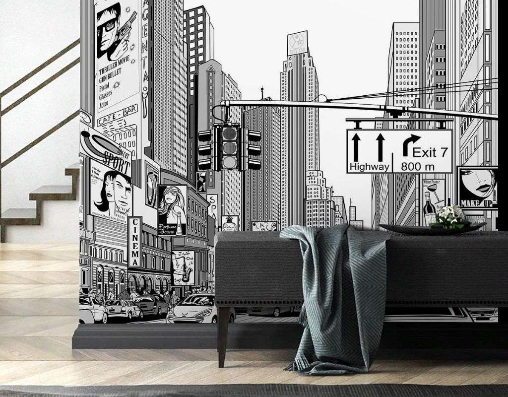 Фотообои в интерьере нью-йорк иллюстрация    14-779 фото