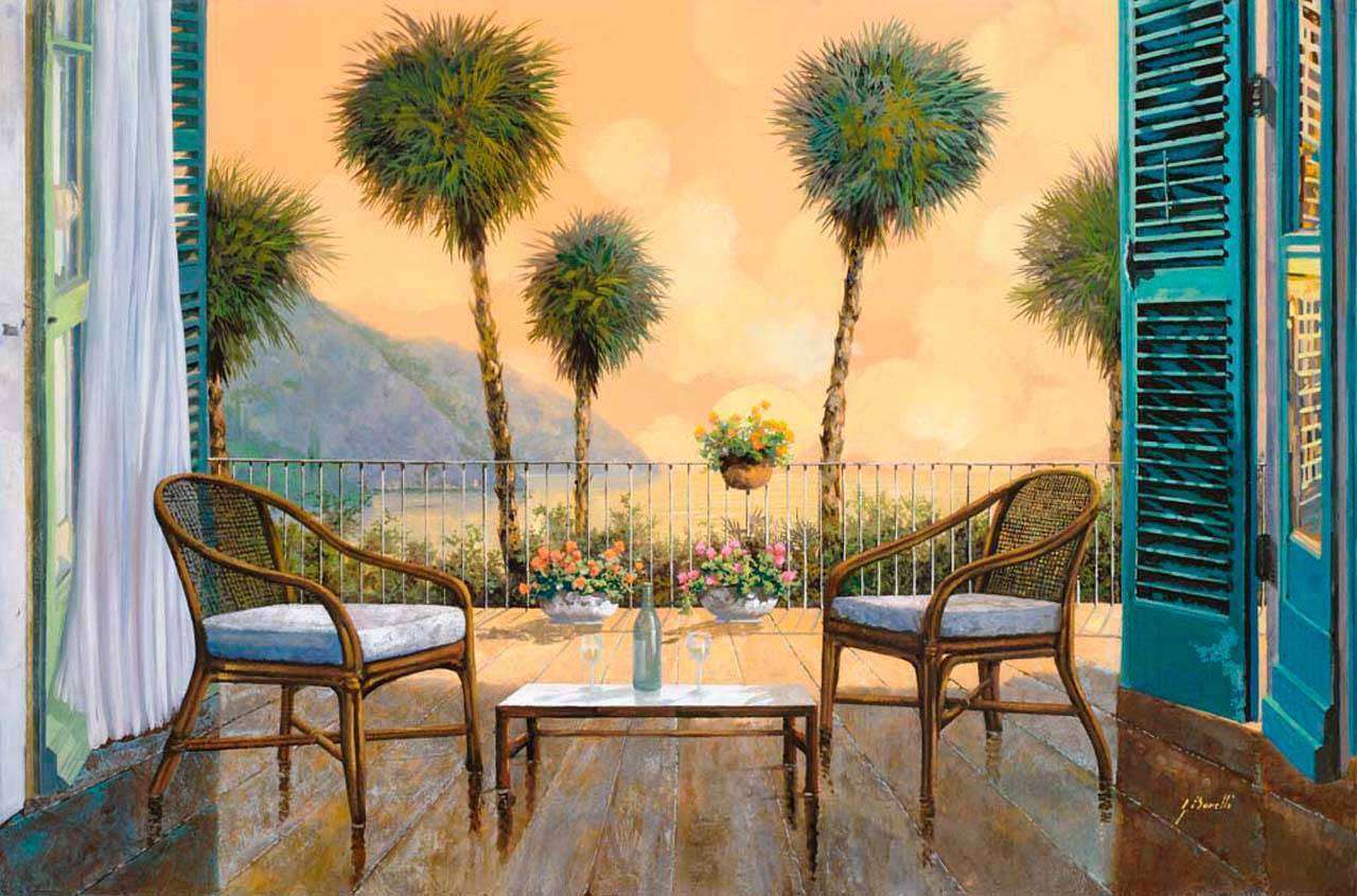 Фотообои в интерьере вид с балкона на горы  8-034 фото