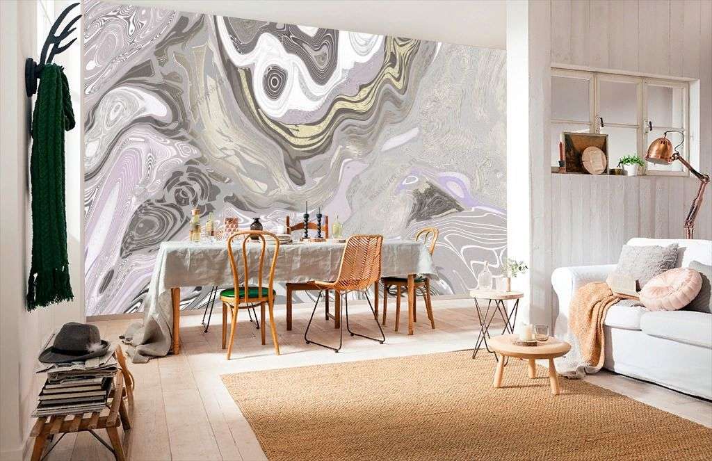 Фотообои в интерьере флюид арт серый дым  13-607 фото