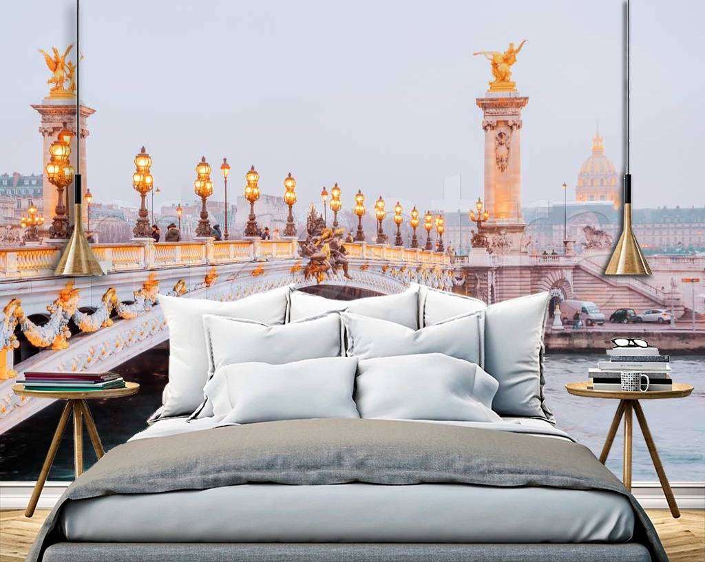 Фотообои в интерьере мост в париже вечером  9-756 фото