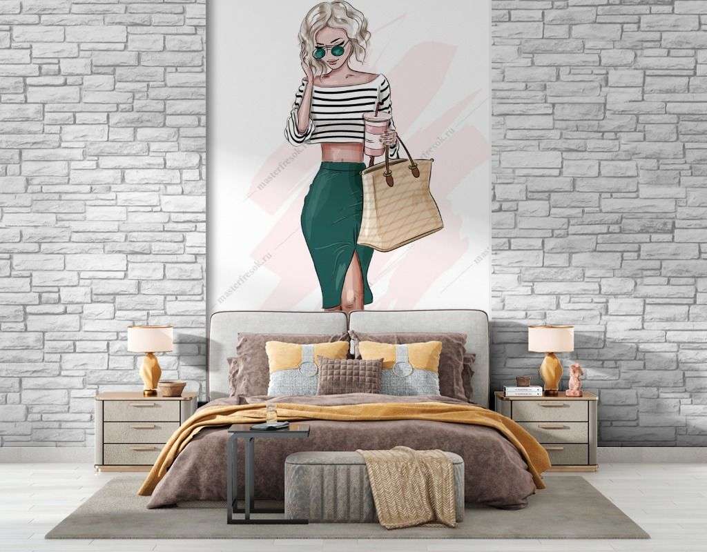 Фотообои в интерьере модная блондинка  12-1375 фото