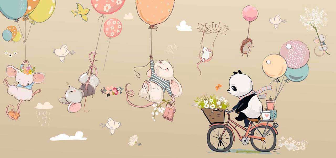 Фотообои в интерьере звери на шарах на коричневом фоне  12-334 фото