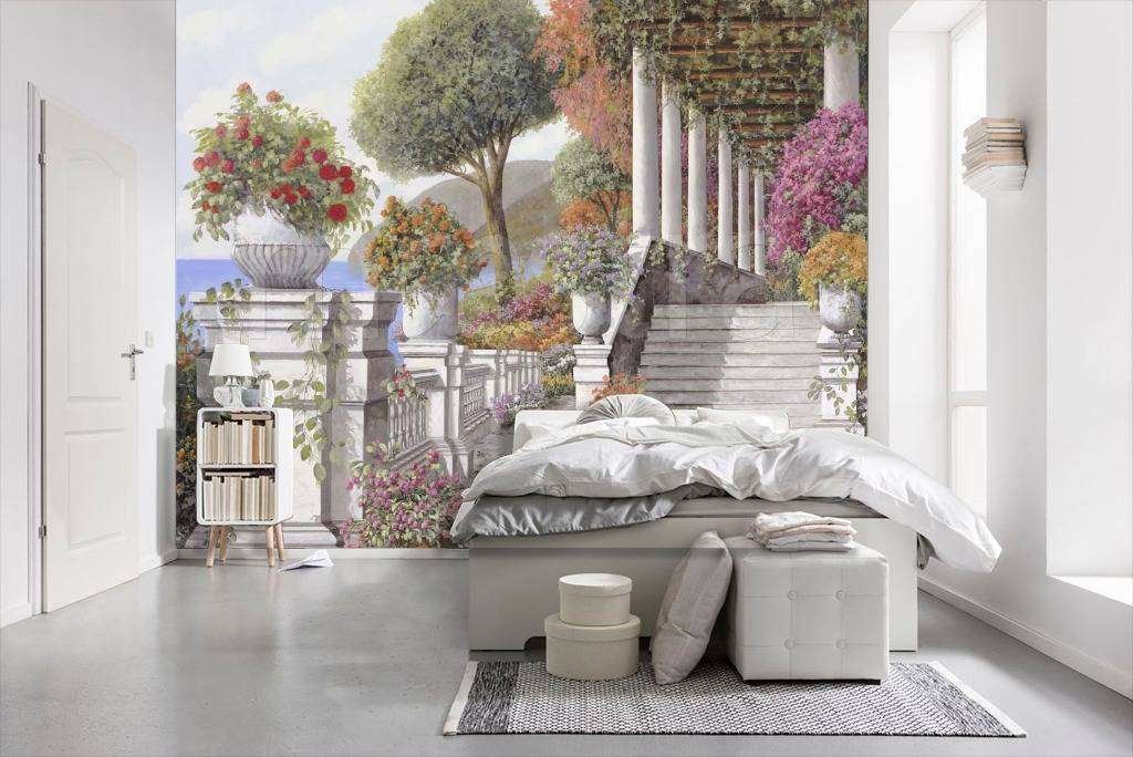 Фотообои в интерьере аллея с колоннами у моря  8-060 фото