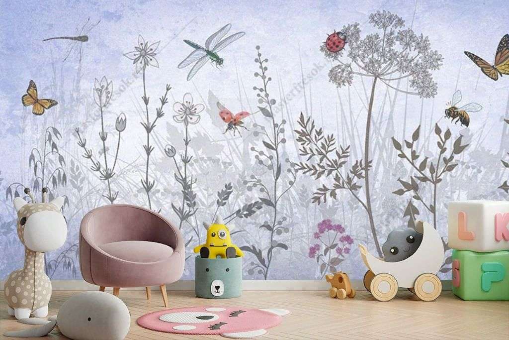 Фотообои в интерьере луговые цветы  9-1823 фото