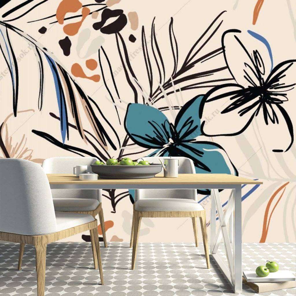 Фотообои в интерьере цветы на бежевом фоне  9-1120 фото