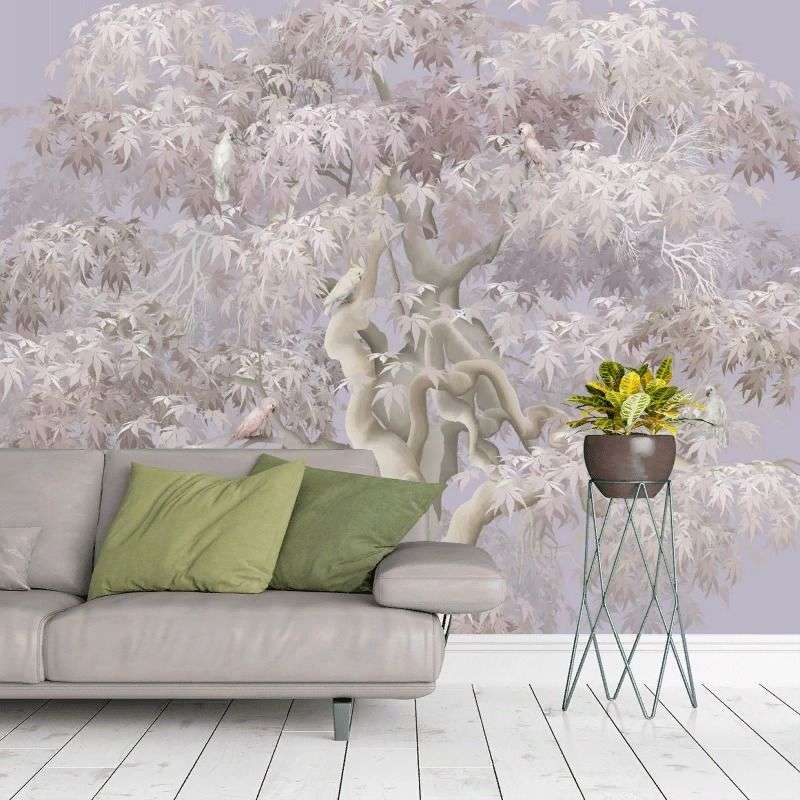 Фотообои в интерьере розовое дерево 3д  13-687 фото