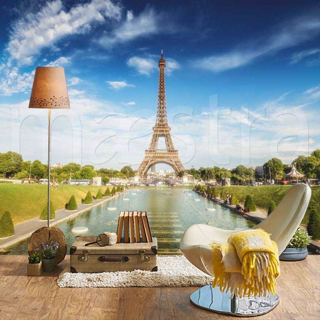 Фотообои Бесшовные обои на стену:  Париж эйфелева башня летом. Артикул: 9-731  