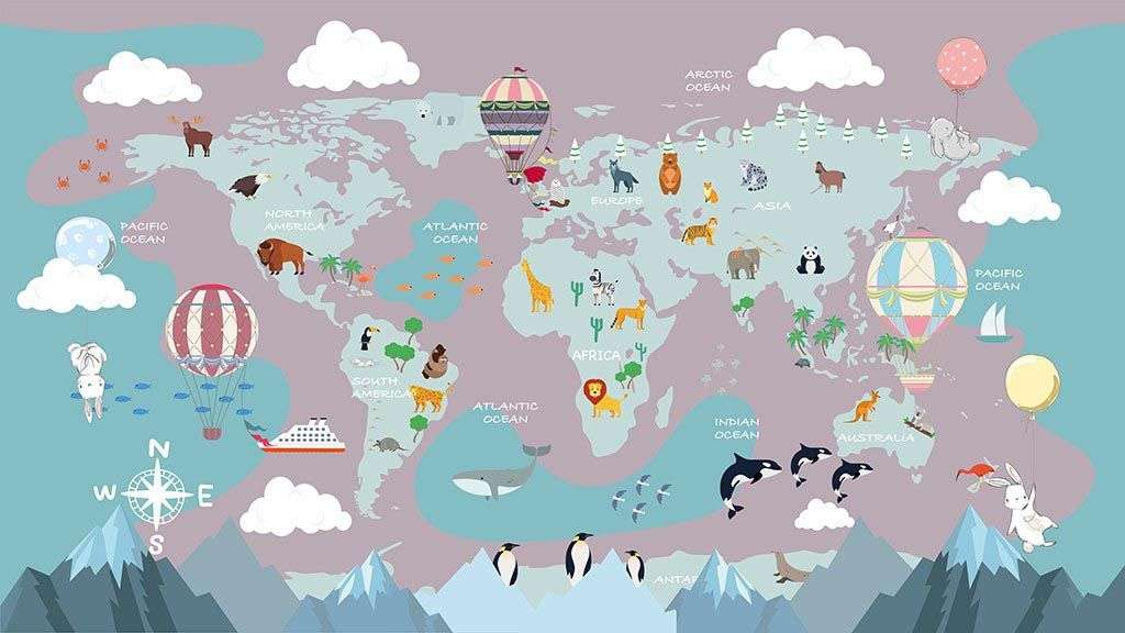 Фотообои в интерьере карта для деток  12-1483 фото