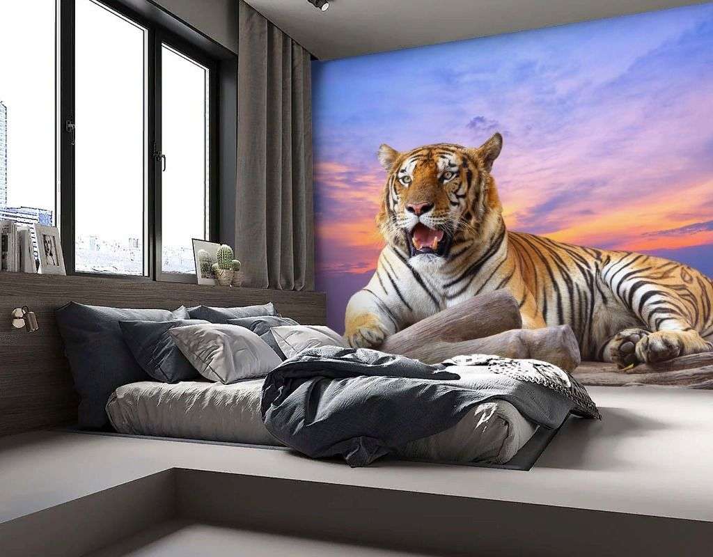 Фотообои в интерьере тигр на закате  9-2064 фото