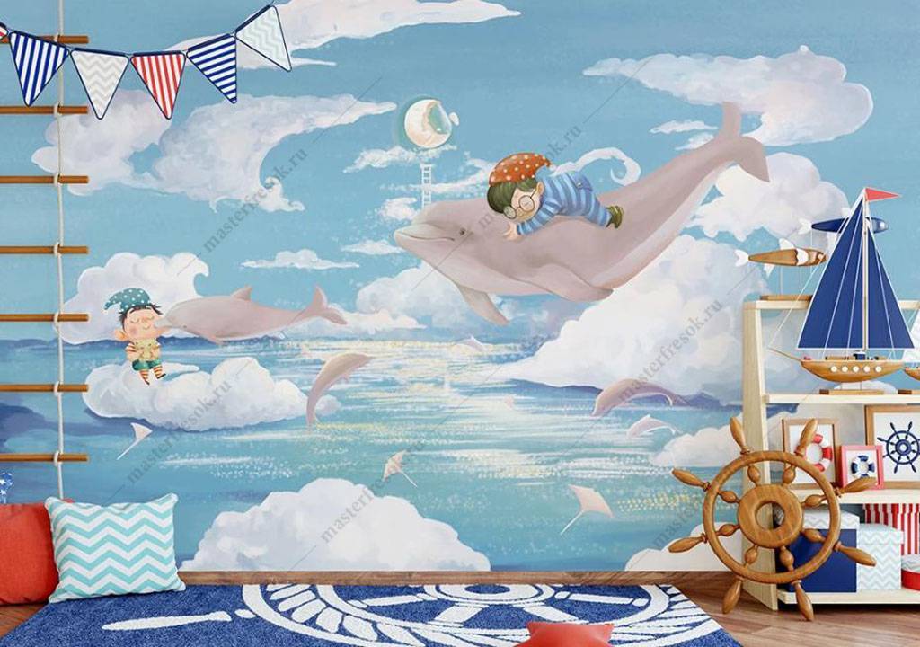 Фотообои Мальчик на дельфине  16-017