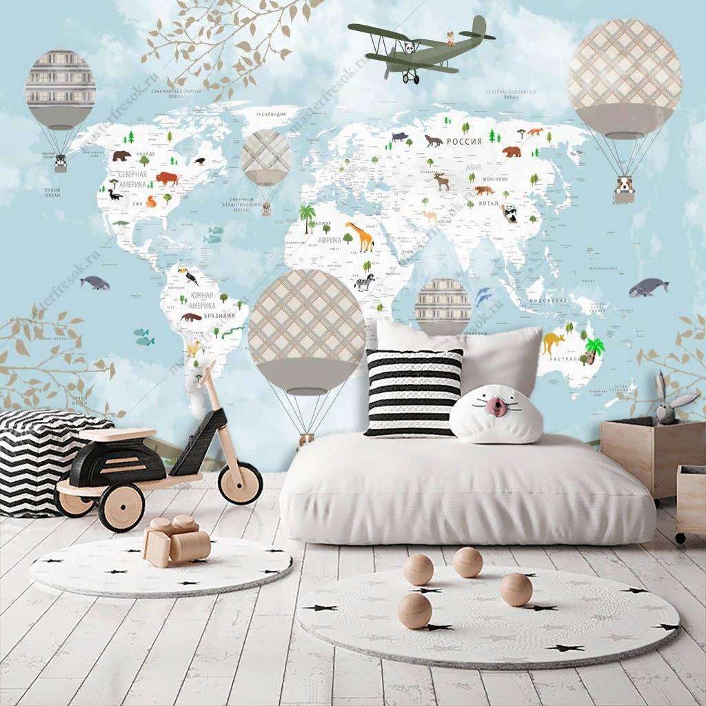 Фотообои в интерьере самолеты и карта мира  14-180 фото