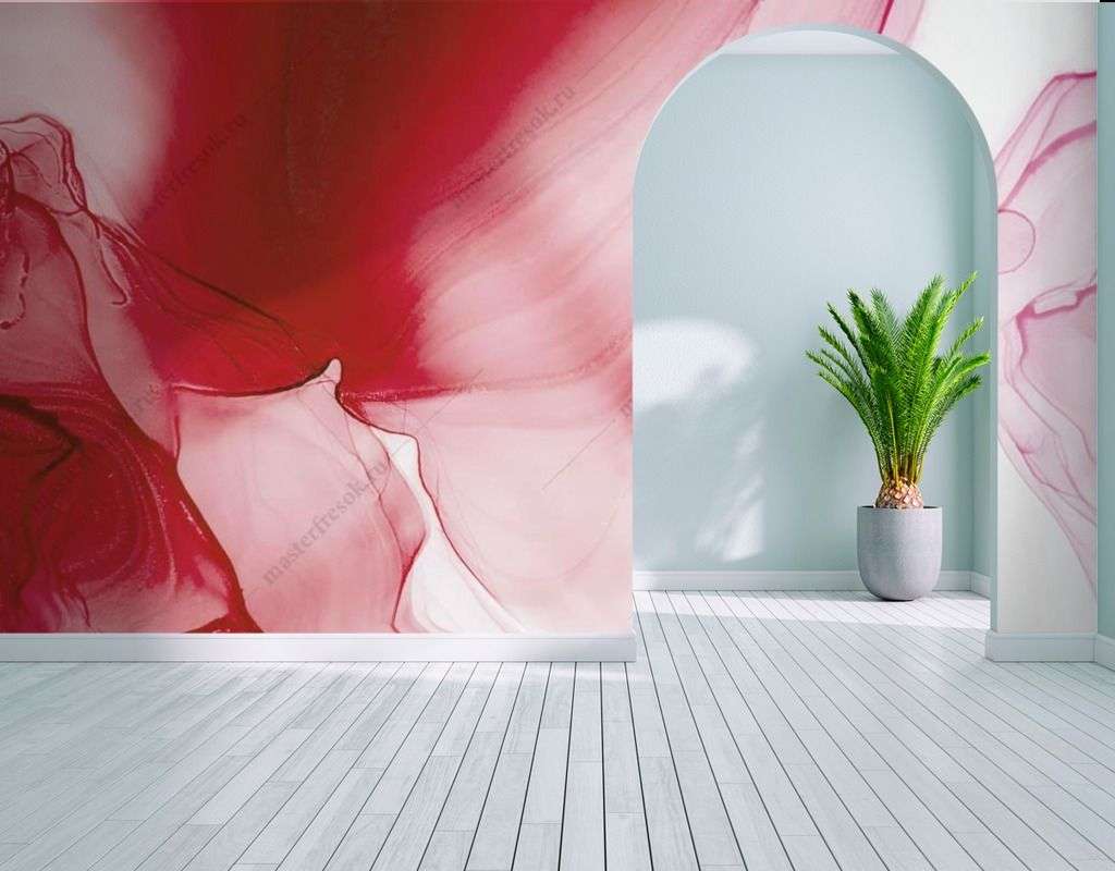 Фотообои в интерьере красный флюид арт  9-1538 фото