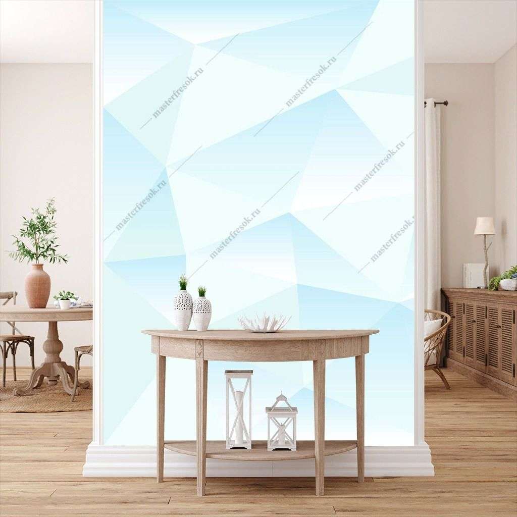Фотообои в интерьере голубая геометричекая стена  9-1507 фото