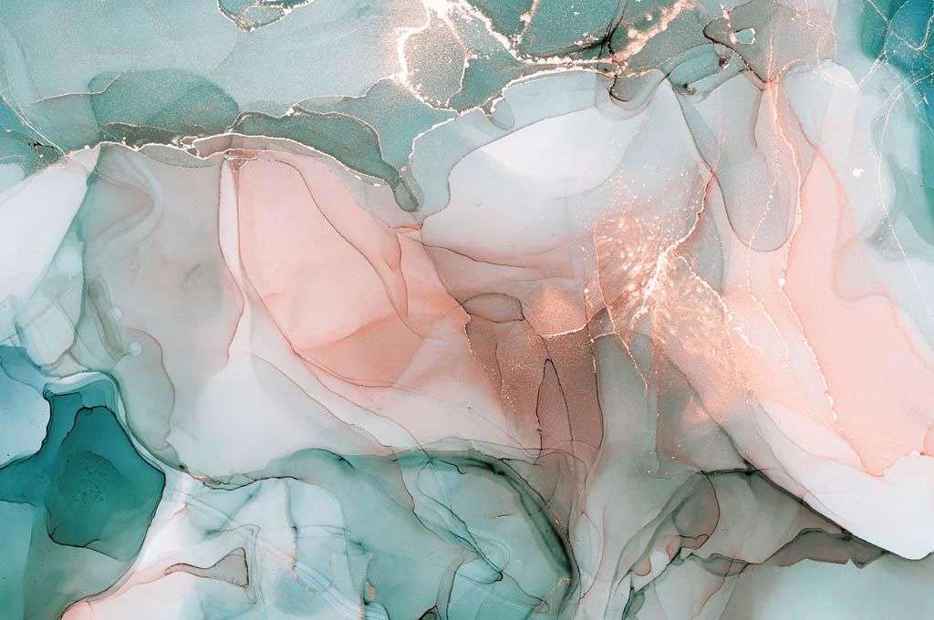 Фотообои в интерьере мятно-розовый флюид  9-1334 фото