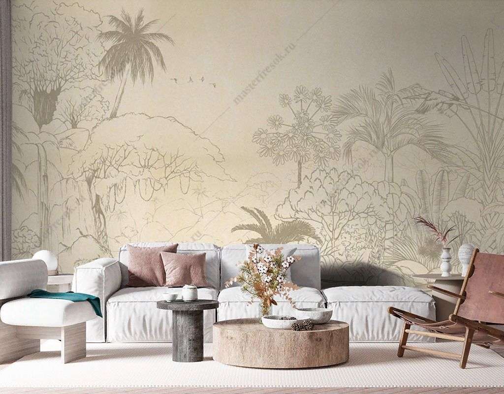 Фотообои в интерьере нарисованные джунгли  9-1636 фото