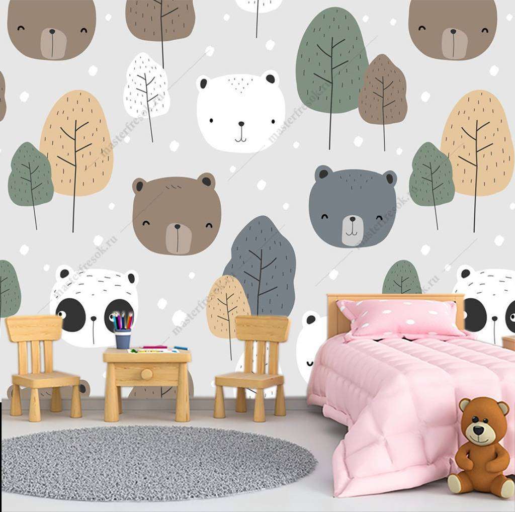 Фотообои в интерьере мишки и лес  12-751 фото