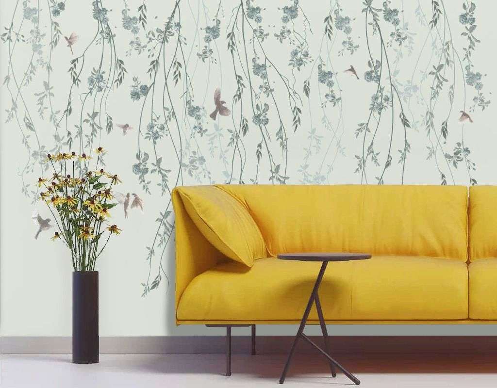 Фотообои в интерьере ветви сверху и птички  13-711 фото