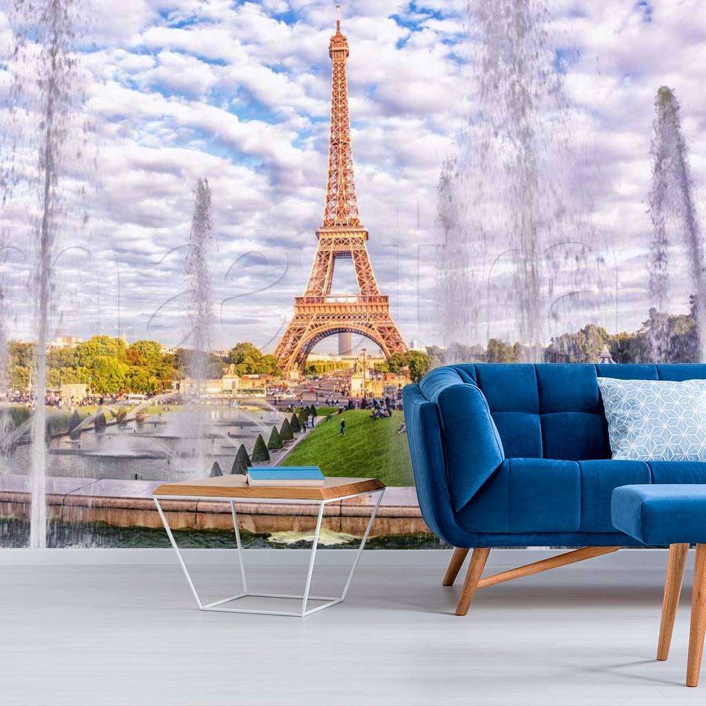 Фотообои Бесшовные обои на стену:  Фонтаны у Эйфелевой башни. Артикул: 9-742  