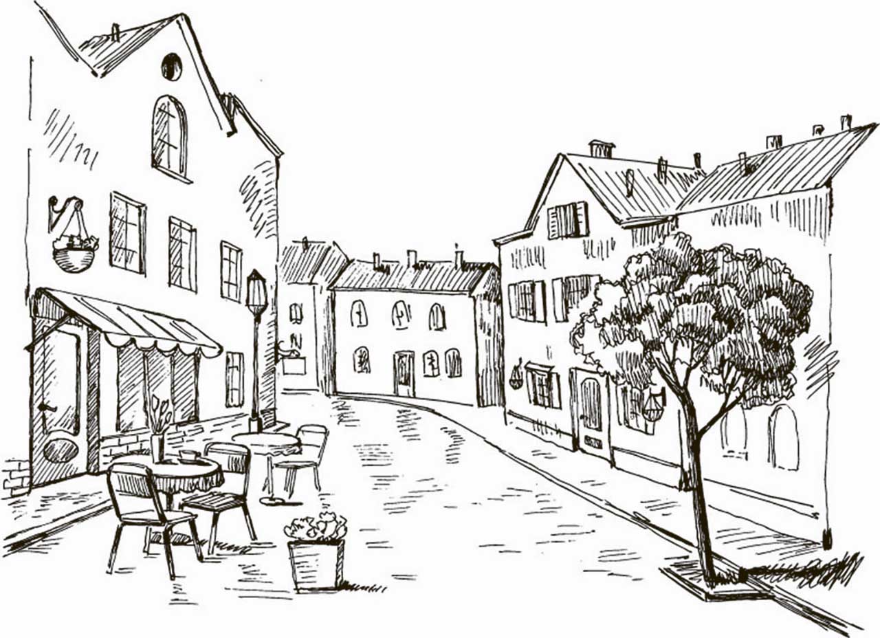 Фотообои в интерьере рисунок одинокое дерево в городе  9-141 фото