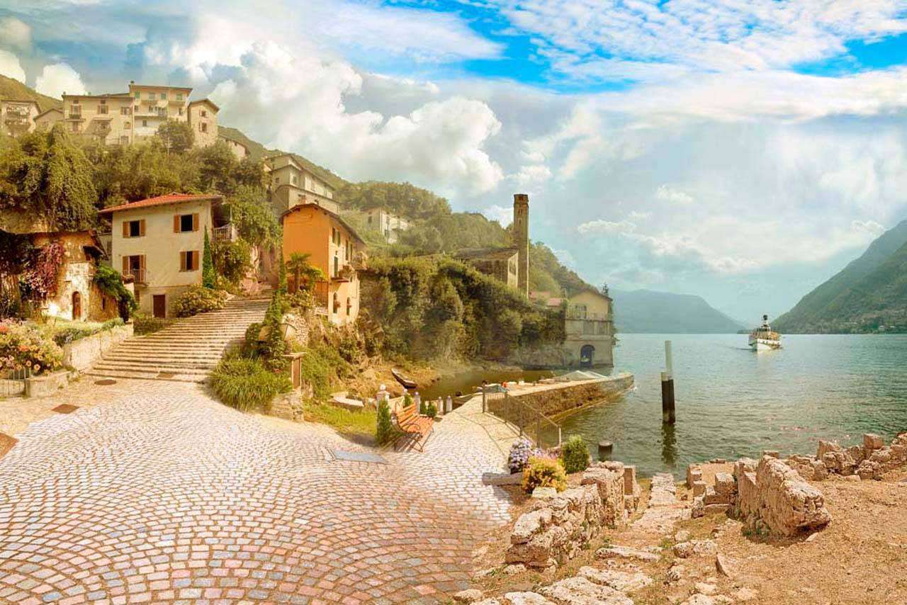 Фотообои в интерьере старинная площадь прибрежного города  7-081 фото