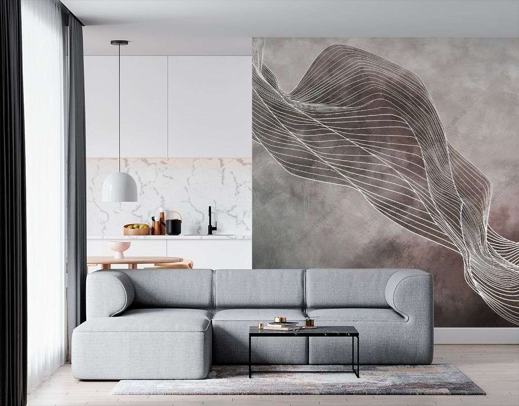 Фотообои в интерьере абстрактные линии на туманном фоне  14-663 фото