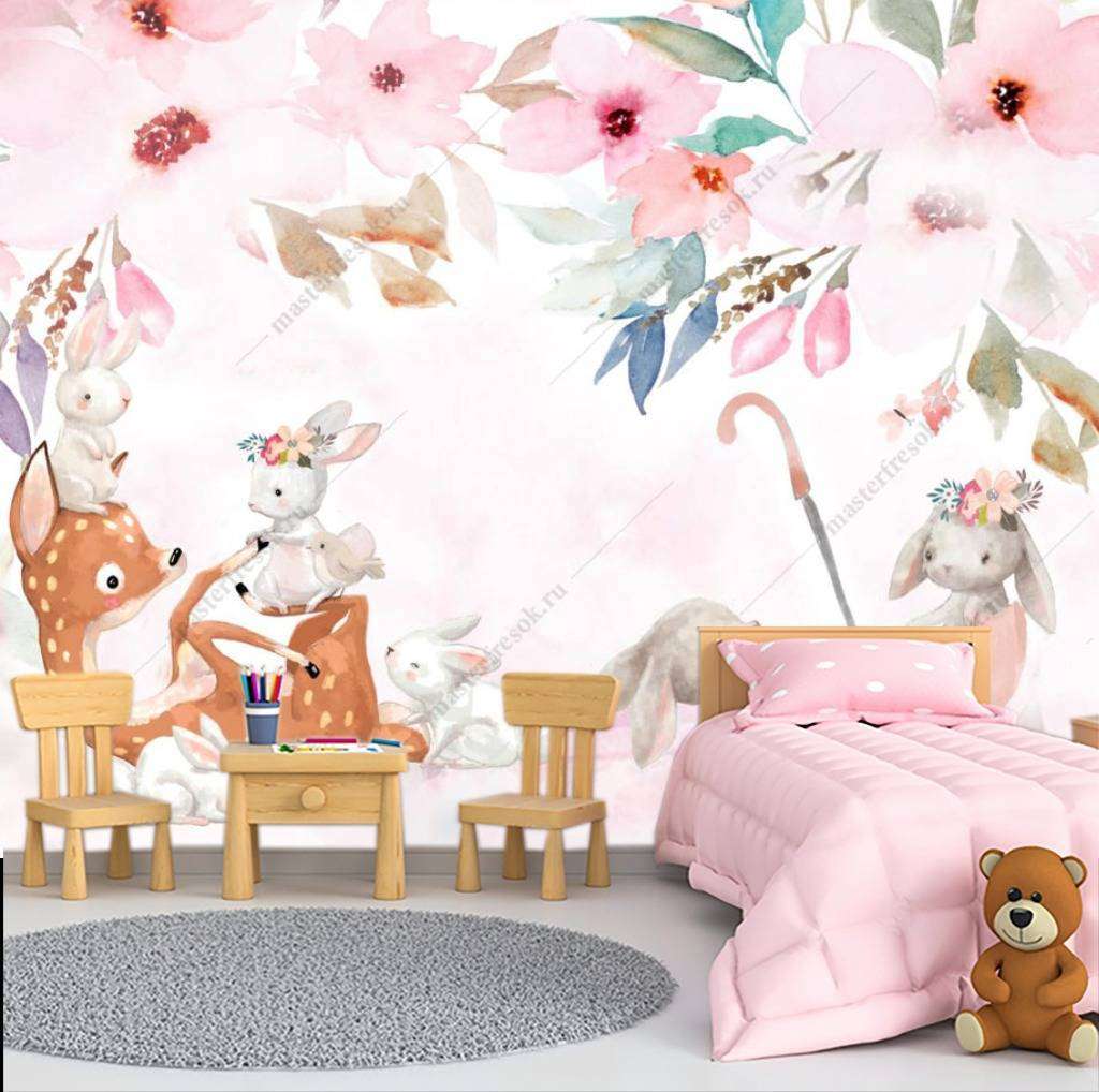 Фотообои в интерьере зайка в зонтике  13-215 фото