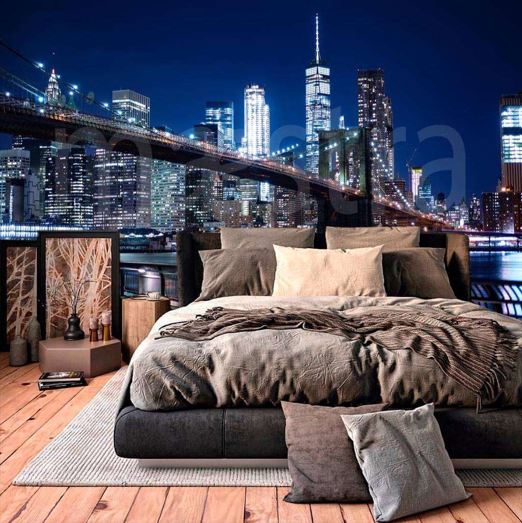 Фотообои в интерьере набережная у вечернего бруклинского моста  9-842 фото