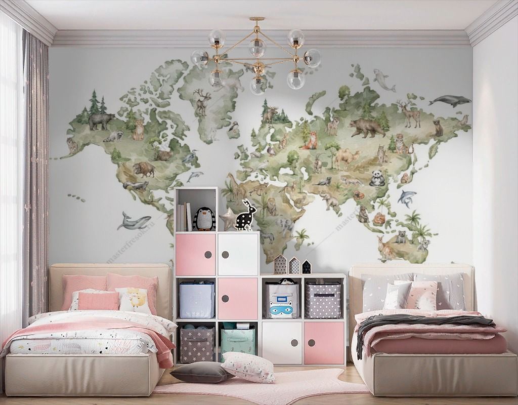 Фотообои Животные на карте мира  14-593