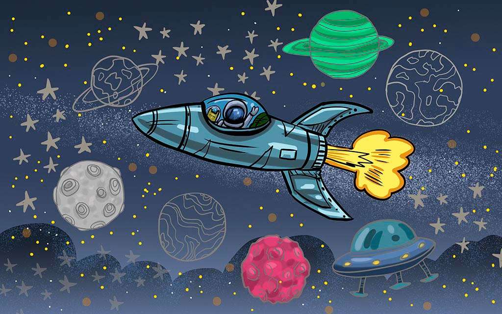 Фотообои в интерьере ракета в космосе  14-198 фото